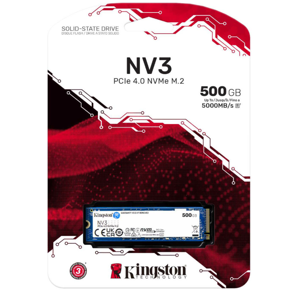 Kingston NV3 NVMe PCIe 4.0 Internal SSD 500GB M.2 2280-SNV3S/500G
